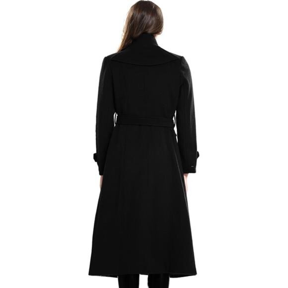 Women's Wool Trench Coat Winter Double-Breasted Jacket with Belts - Picture 2 of 9